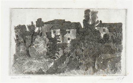 GIORGIO MORANDI (Bologna, 1890 - 1964) : Il Poggio di sera (recto), Il Poggio al mattino (verso), 1928