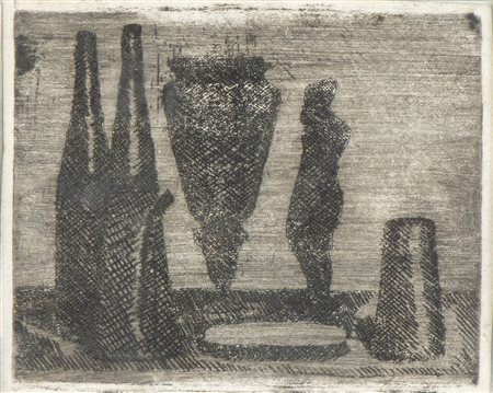 GIORGIO MORANDI (Bologna, 1890 - 1964) : Natura morta con la statuina, 1922