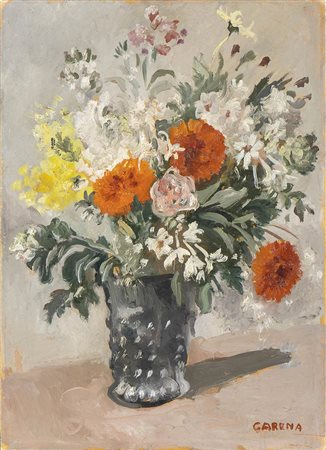 FELICE CARENA (Cumiana, 1879 - Venezia, 1966): Fiori, rosa e fiordalisi