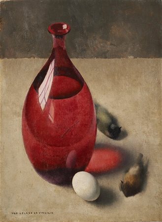 Ugo Celada da Virgilio "Composizione con vaso, uovo e cacciagione" 
olio su tela