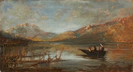 Emilio Borsa "Lago di Pusiano" 
olio su tavola (cm 33,5x62)
Firmato in basso a d