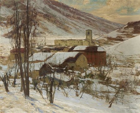 Ludovico Cavaleri "Ganna sotto la neve" 1918
olio su tela (cm 90x110)
Firmato e