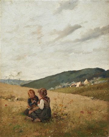 Niccolò Cannicci "La raccolta dei fiori" 1890
olio su tela (cm 39x30)
Firmato e