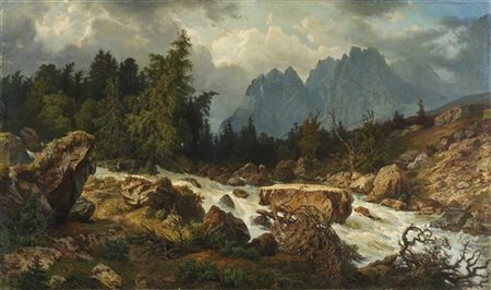 Carlo Brioschi "Cortina d'Ampezzo con il Monte Cristallo" 
olio su tela (cm 64x1