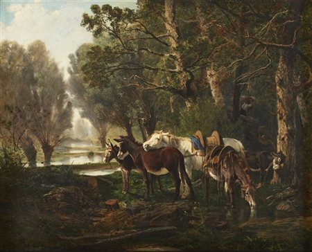 Giuseppe Palizzi "Un cavallo e degli asini attendono la raccolta delle fascine"