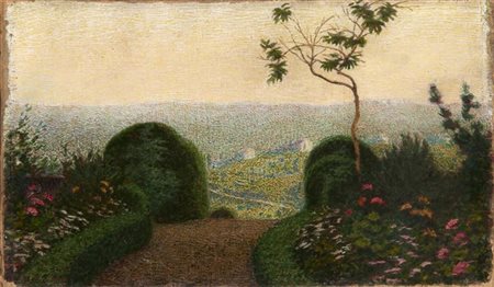 Angelo Morbelli "Angolo di giardino" 1909
olio su tela (cm 24,5x41,5)
Firmato e