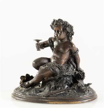 Scultore del XIX secolo "Giovane bacco". Scultura in bronzo. Cm 29x34x17.