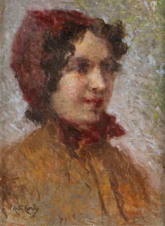 ANTONIO CURTI (Milano 1858 – Cannobio 1945) "Ritratto di giovane donna con...