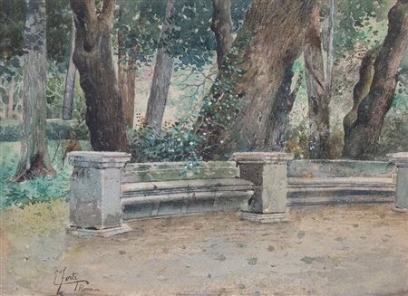 ETTORE FORTI (1850 – 1940) "Giardini". Acquarello su carta. Cm 18,5x26. Opera...