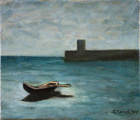 CARLO CARRA' (Quargnento 1881 – Milano 1966) "Marina", 1955. Olio su tela. Cm...