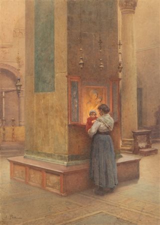 ALBERTO PISA (Ferrara 1864 – Firenze 1930) "Ave Maria". Tecnica mista su...