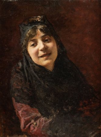 ROBERTO FONTANA (Milano 1844 – 1907) "Ritratto". Olio su tela. Cm 65x48,5....