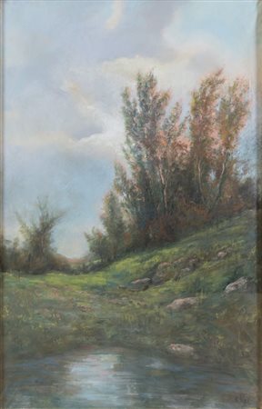 CORIOLANO VIGHI (Firenze 1846 – Bologna 1905) "Paesaggio". Tecnica mista su...