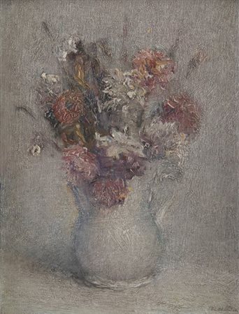 NORMA MASCELLANI (Bologna 1909 – 2009) "Vaso di fiori". Olio su cartone. Cm...