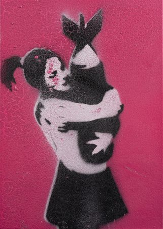 BANKSY (Bristol 1974) "Dismaland", 2015. Spray su tela. Cm 30x21. Al retro...