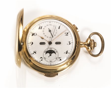 Orologio da tasca, Rocail, inizi sec. XX, con calendario completo, fasi...