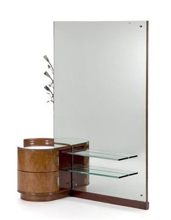 Osvaldo Borsani Mobile toilette da muro con grande specchio, due mensole in cris