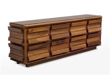 Credenza angolare a quattro ante in legno massello e impiallacciato, piano in c