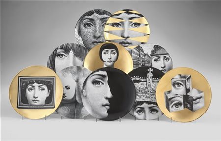 Fornasetti Gruppo di dieci piatti della serie "Tema e Variazioni". Milano, anni