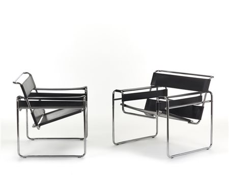 Marcel Breuer Coppia di poltrone modello "B3" o "Wassily". Produzione Gavina, Sa