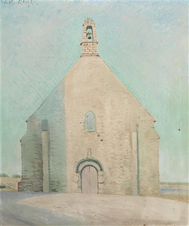 Valentino Ghiglia(Firenze 1903 - 1960)CHIESA A SAINT MATYE, BRETAGNEolio su...