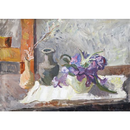 Elio Romano (Trapani 1909-Catania 1996)  - Natura morta di vasi e fiori