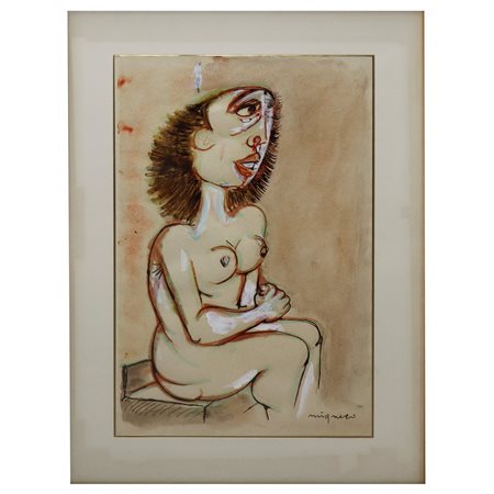 Giuseppe Migneco (Messina  1903-Milano  1997)  - Nudo di donna seduto