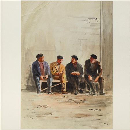 Vittorio Ribaudo (Palermo 1937)  - Signori in sala d'attesa, 1978