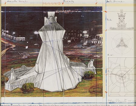 Christo, Wrapped fountain, Project for la Fontana de Jujol, Plaza de Espana, Barcelona 1975 - 2009