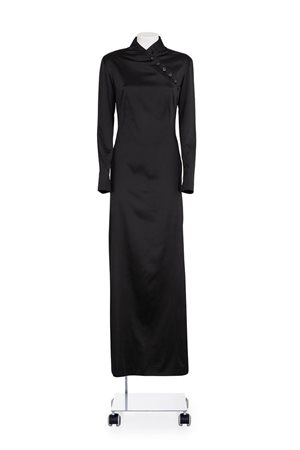 ALEXANDER McQUEEN Iconic stretched silk long dress DESCRIPTION: Iconic black...