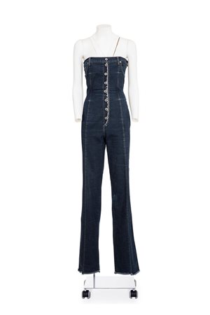 ALEXANDER McQUEEN Rare and iconic denim bustier jumpsuit DESCRIPTION: Rare...