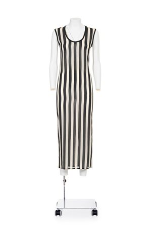 GIANNI VERSACE Long striped dress DESCRIPTION: Long black and white striped...