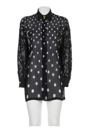 GIANNI VERSACE Dotted silk shirt DESCRIPTION: Black and white dotted silk...