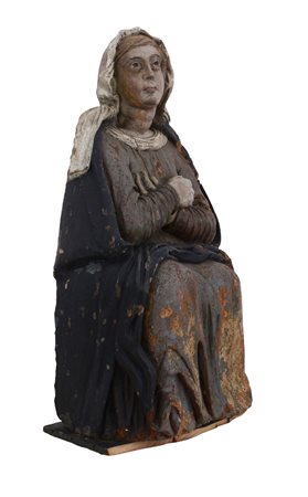 Manifattura dell'Italia meridionale   Statua lignea raffigurante Sant'Anna con braccia incrociate sul petto  XVI secolo 