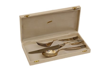    Set di forchetta, coltello e cucchiaio in argento 800/000 