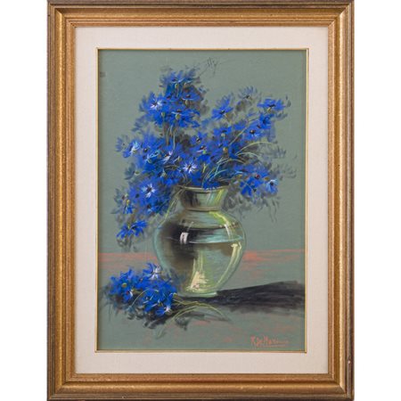 RAFFAELE DE MARINIS, Vaso con fiori, Pastello su carta