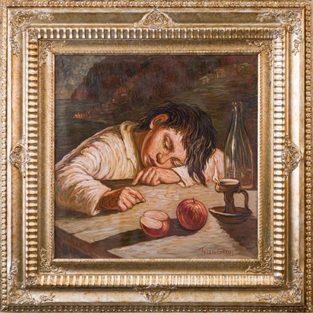 TULLIO GRASSI, Ragazzo che dorme, Olio su tela