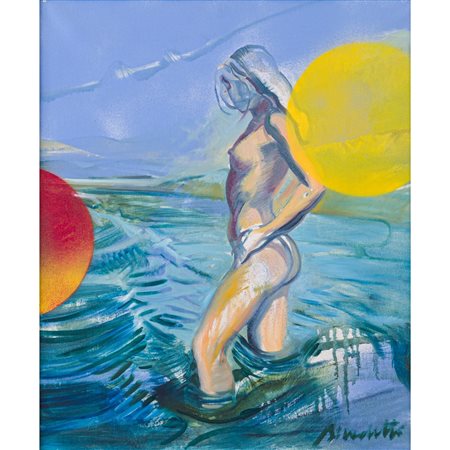 SILVIO BENEDETTO, Ragazza al mare, Olio su tela