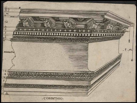 Monogrammista GA (1537- (fl)) Frammento di Trabeazione dell'ordine corinzio...