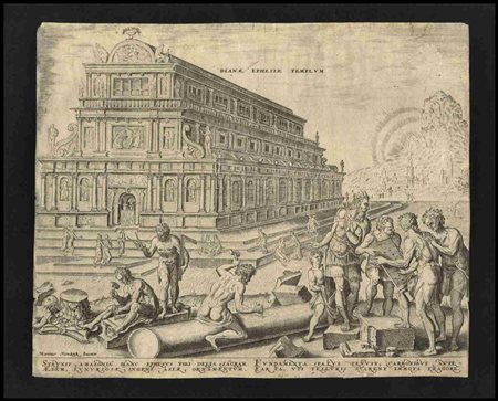 Philippe Galle (1537-1612) Il Tempio di Diana ad Efeso (allegoria...