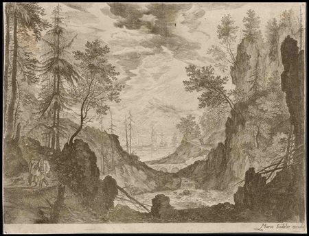 Marco Sadeler (1586-1660 ca.) Paesaggio fluviale Acquaforte, 203 x 264 mm...