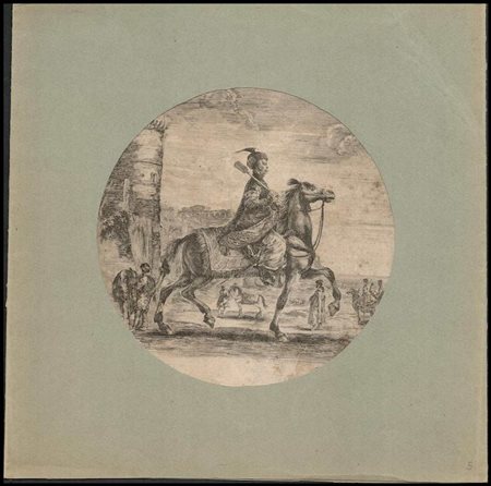 Stefano della Bella (1610-1664) Cavaliere polacco Acquaforte, diam. ca. 182...