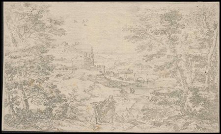 Adriaen van der Cabel (1631-1705)? Paessaggio Acquaforte, 125 x 205 mm...