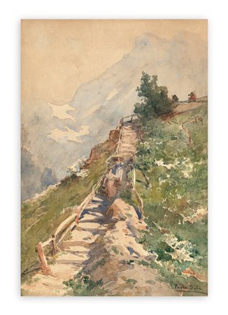 PAOLO SALA (1859-1924) - Paesaggio montano sul Mottarone
