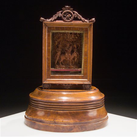 Altorilievo in bosso con teca in legno, Veneto XVII secolo