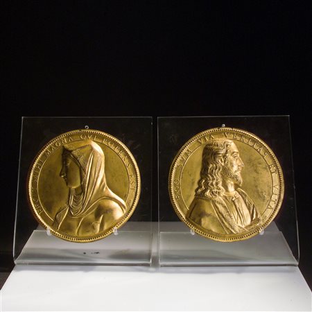 Coppia di tondi in bronzo dorato, Roma 1628 