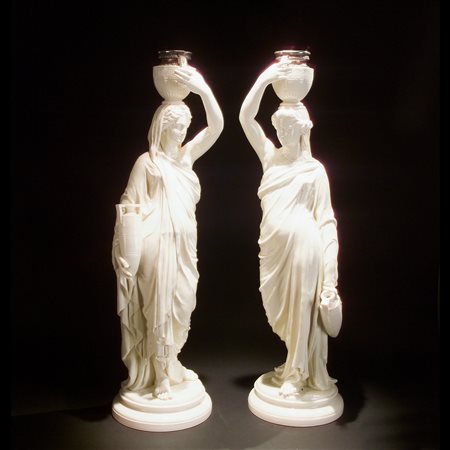 Coppia di portalampade in ceramica, Wedgwood XIX secolo