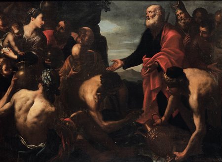Luca Saltarello 1610 Genova-1655 ca. Roma, Mosè fa scaturire l’acqua dalla roccia