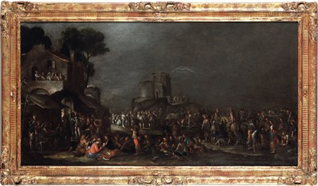 Cornelio De Wael 1592 Anversa-1667 Roma, Notturno con l'accampamento delle truppe