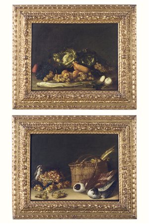 Scuola emiliana del XVIII secolo, Nature morte con verdure, frutti e uccellini